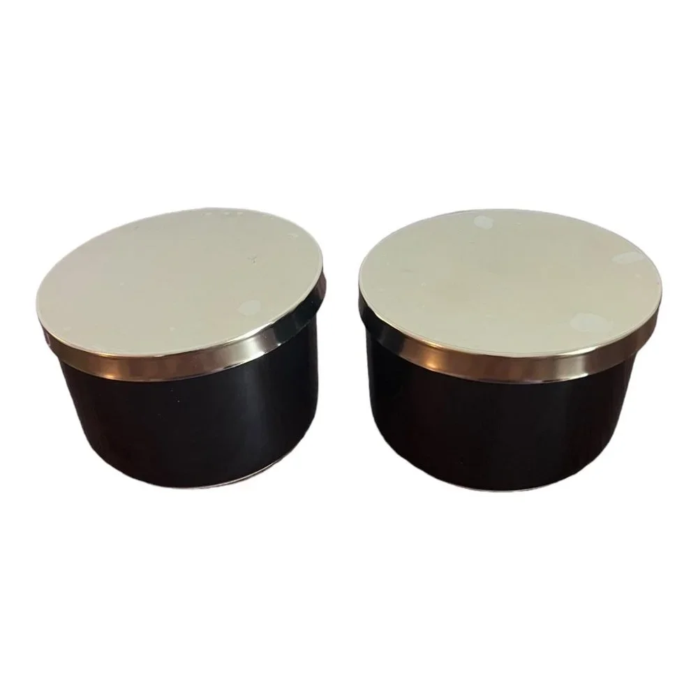 Z Gallerie Storage Duo Set Of 2 Ceramic Canisters Metal Lids 2.5x4 in 8.4oz NEW